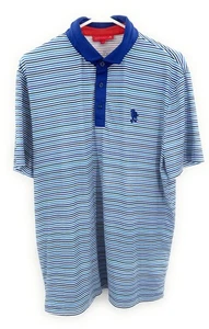 Redvanly Poloshirt Herren L blau gestreift Golf Performance camel bestickt - Bild 1 von 6