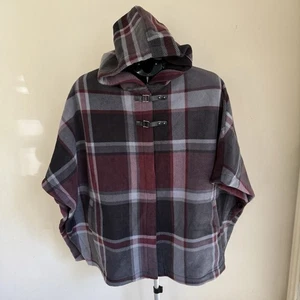 Rachel Rachel Roy Plaid Hooded Poncho Cape Coat S/M Women’s NWT Polyester - Picture 1 of 11