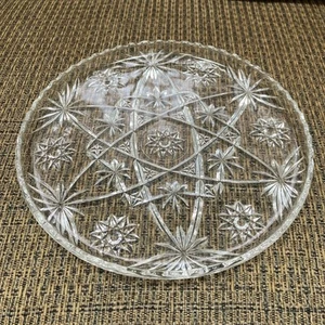 Anchor Hocking Vintage Cut Glass 11” Star Flowers Serving Plate Platter - Picture 1 of 5