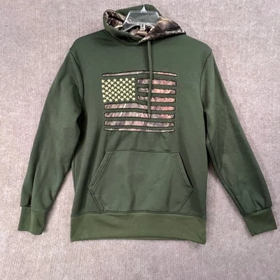 Mossy Oak Hoodie Men L Olive American Flag Camo Pullover Outdoor Activewear - Image 1 of 4