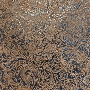 Kunstleder Western verziert Blumenmuster geprägt Vinyl Stoff braun 2 Yards - Bild 1 von 7