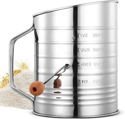 Flour Sifter For Baking  Cup Stainless Steel Flour Sifter Fine Mesh Rotary Hand - Image 1 of 4