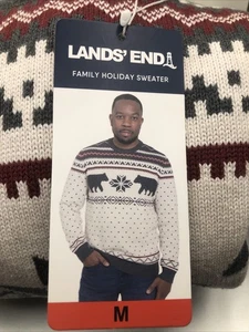 Neu Lands' End Herren Familien Urlaub Pullover, Creme, Gr. M Medium Winter Bär - Bild 1 von 7