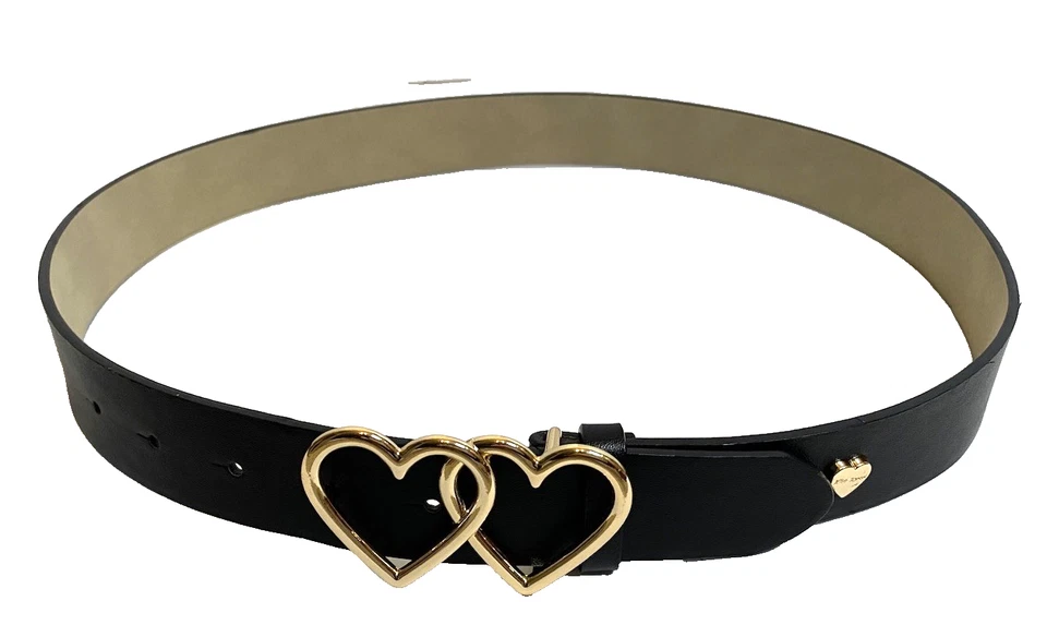 Betsey Johnson 黑色皮带金色双心扣 PU 皮革 1 1/4 W 尺寸 36 — 第 1/4 张图片