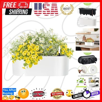 16-дюймовая овальная самополивающаяся сеялка с индикатором уровня воды — современный белый дизайн - Изображение 1 из 4