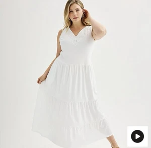 NUEVO Maxi Vestido Croft Barrow Mujer Talla 2X Sin Mangas Tanque Bordado Blanco - Imagen 1 de 4