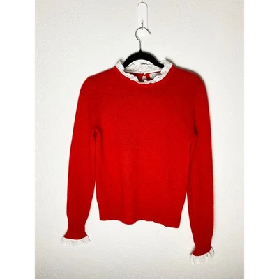 Vintage Women's Buyers Workshop Lambs Wool Angora Blend Red Sweater White Trim  Foto 1 de 4