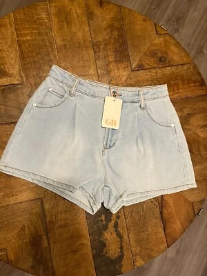 Pantalones cortos de mezclilla plisados de tiro medio GB Juniors, azul claro talla 5 (B82) Foto 1 de 4