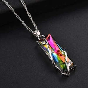 TREE OF LIFE RAINBOW GLASS PENDANT & SILVER ROPE NECKLACE - Picture 1 of 1