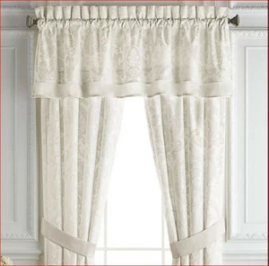 Croscill Astrid Double Layered Straight Floral Velvet Damask Valance Ivory 2avai - Picture 1 of 6