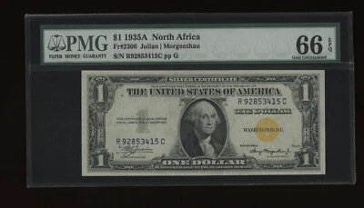 DBR 1935-A $1 North Africa Silver Fr. 2306 RC Block PMG 66 EPQ Serial R92853415C - Image 1 of 2