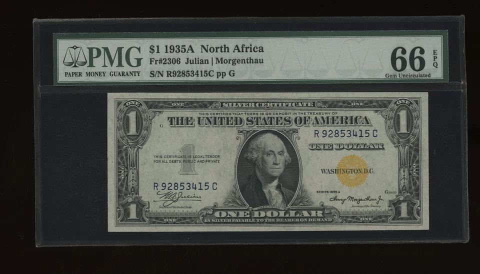 DBR 1935-A $1 North Africa Silver Fr. 2306 RC Block PMG 66 EPQ Serial R92853415C - Image 1 of 2