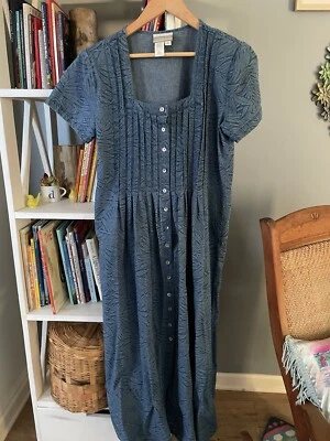 Coldwater Creek Denim Dress Palm Chambray Cottagecore Coastal Grandma Chic 10 - Image 1 of 4