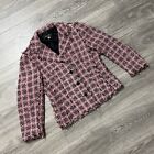 Rickie Freeman Teri Jon Pink Black Wool Tweed Button Blazer Jacket Fringe sz 4 S