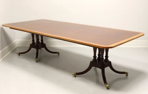 BAKER Historic Charleston Mahogany Satinwood Banded Double Pedestal Dining Table Cover