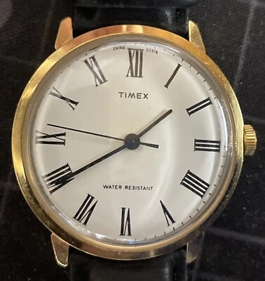 Reloj Timex Marlin blanco con esfera numérica romana vintage 1976 cuerda manual para hombre 34 mm Foto 1 de 4