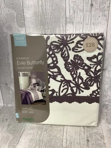 Dunelm Single Duvet Cover Embellished Evie Butterfly Purple White NEW - Picture 1 of 5