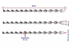 TURBOLATORI ELICOIDALI RICAMBIO PER CALDAIE E STUFE A PELLET LUNGH TOTALE 62,5 - Imagen 1 de 2