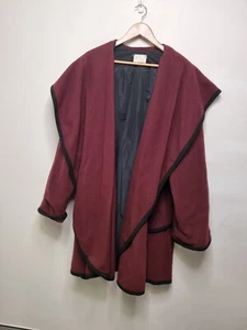 vintage wool cloak coat size xl extra large maroon red pockets made in netherlan - Picture 1 of 13