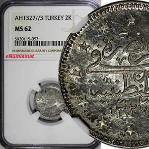 Turkey Mehmed V Silver AH1327//3 (1911) 2 Kurush NGC MS62 Toned KM# 749 (052) - Picture 1 of 4
