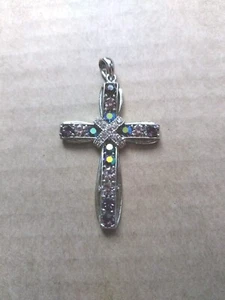 6cm Pendant Silver Colour Cross Jesus Christ - Amythest Colour Stones - Picture 1 of 9