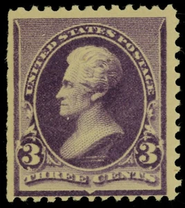 1890 US Scott# 221 - 3 Cent Jackson Purple Mint OGph - Thin - Picture 1 of 2