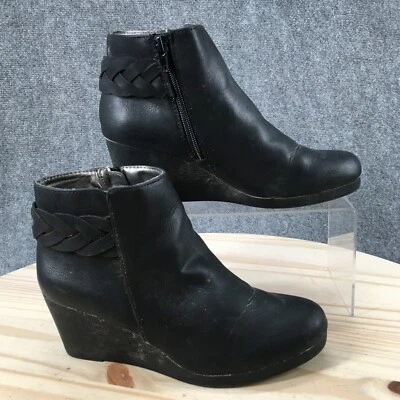 Life Stride Boots Womens 7 Wide Natalia Ankle Booties Wedge Black Faux Leather - Image 1 of 4