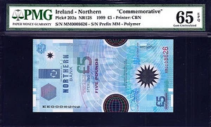 N. Ireland 1999 COMMEMORATIVE Polymer 5 Pounds MM Pick-203a GEM UNC PMG 65 EPQ - Picture 1 of 2