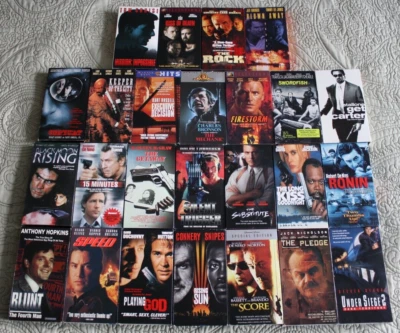 Action Thriller VHS 25 Movie Lot McQueen Bronson Connery Cruise Reeves Stallone - Image 1 of 3