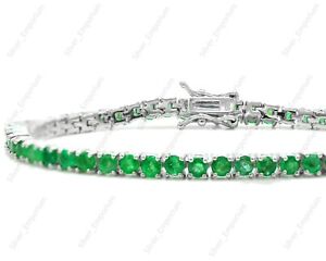 3 MM AA+ Natural Zambian Emerald Gemstone 925 Sterling Silver Tennis Bracelet