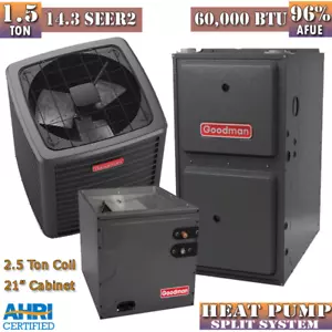 Goodman 1.5 Ton Heat Pump Furnace & Coil System 14.3 SEER2 60K BTU 96% 2-Stage - Picture 1 of 4