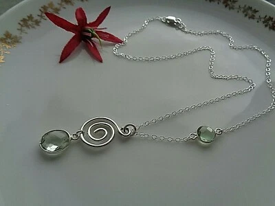 Silberkette Halskette Silber Prasiolith Kette Prasiolith Anhänger Silber Spirale - Bild 1 von 4
