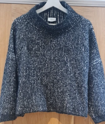 Wrap London Sz 16-20 ALPACA Wool Blend CROPPED Black White High Neck Boxy - Image 1 of 4