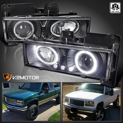 Black Fits 1988-1998 Chevy C10 C/K Silverado Sierra LED Halo Projector Headlight Foto 1 de 4
