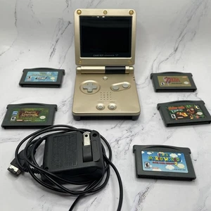 🔥Game Boy Advance SP Gold & Black Bundle! GBA AGS-001 W/ 5 Games 🔥 - Picture 1 of 7