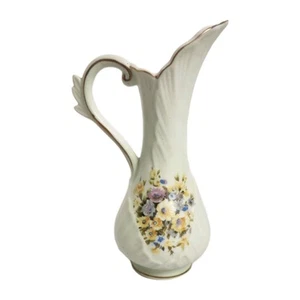 Vtg Lefton Small Pitcher Bud Vase #277 Mint Green Floral Hand Painted Gilt 6" - Picture 1 of 7