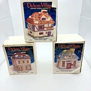 Vintage Dickens Village Ceramic Votive Candle Holder Set Of 3 Factory Warehouse - Picture 1 of 16