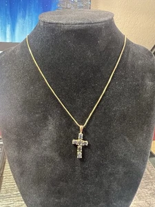 18” 925 Italy Gold Over Silver Necklace & 925 China Blue&Gold Cross Pendant (56) - Picture 1 of 15