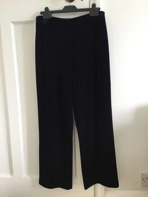 Ladies Dark Navy Wide Leg Velvet Stretch Trouser Next Pettit UK 16  - Image 1 of 4