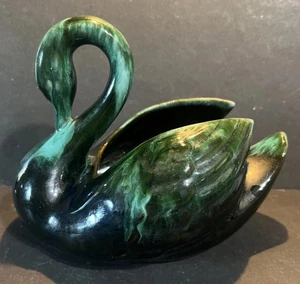 Vintage Blue Mountain Pottery Swan Planter Canada Drip Glaze Blue & Green - Picture 1 of 12
