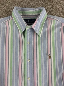 Vintage Ralph Lauren Hemd Herren Large Rosa Gestreift Oxford Fleisch Pony Knopfleiste - Bild 1 von 7