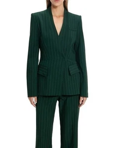 Cue Pinstripe Blazer in Green Size 12 - Picture 1 of 7
