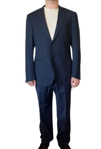 MENS ISAIA NAPOLI LUXURY SOLID NAVY BLUE AQUASPIDER WOOL 2 PIECE SUIT 52 42 W38 - Picture 1 of 24