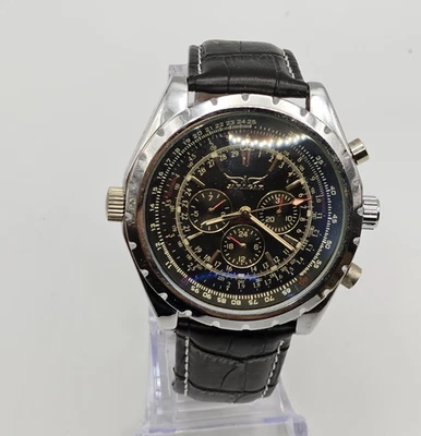 ​Jaragar Flyback Reloj Hombre Estilo Cronógrafo Esfera Negra Correa Cuero Foto 1 de 4