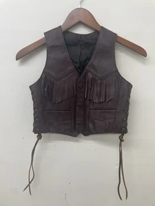 Vintage Kids Western Cowboy Leather Vest Toddler Sized Costume Pockets Tassels - Picture 1 of 5