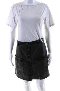 Staud Damen Vegan Leder zwei Taschen Knopfleiste Minirock Schwarz Größe 10 - Bild 1 von 6