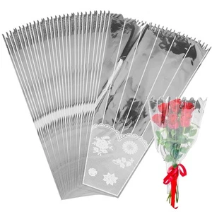 300 Flower Sleeves & Bags - Clear Disposable Bouquet Wrap - Picture 1 of 6