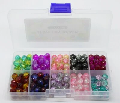 A small box of 8mm Round Crackle Glass Beads. 180+ beads. bead04A - Image 1 of 2