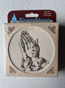 NEW Water Stone Moisture Absorbent Hot Cold Coasters Set of 2 Praying Hands USA - Picture 1 of 4
