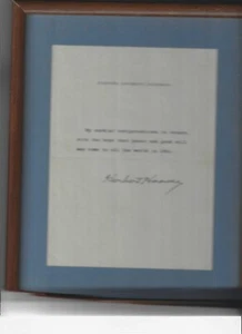 HERBERT HOOVER SIGNIERTER BRIEF 1941 AUF STANFORD UNIVERSITY BRIEFPAPIER IM RAHMEN - Bild 1 von 1